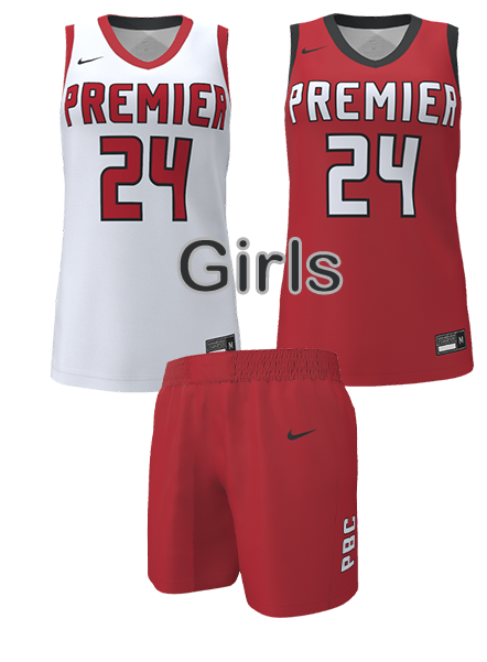 Girls Uniform Set includes red and white jerseys and red shorts.